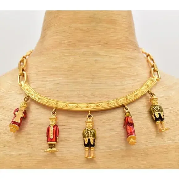 Karl Lagerfeld Vintage Charm Necklace Bulgarian Brushed Gold Signed RARE Bin6B
